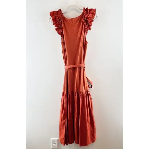 Nation LTD Everly Frilly Ruffle Strap Tiered Cotton Midi Dress Cayene Red Small - Picture 8 of 11